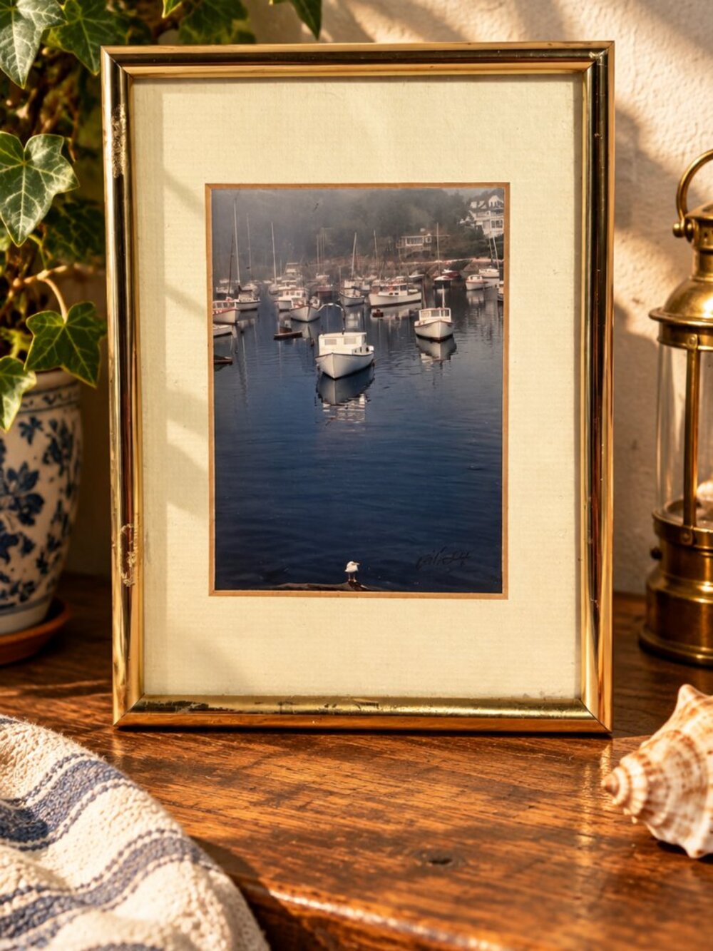 Vintage Signed Willene Harbor Photograph – Framed Nautical Coastal Wall Art